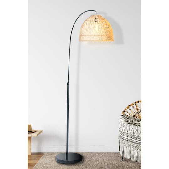 Hello Honey® Modern Boho Floor Lamp with Marble Base & Rattan Shade
